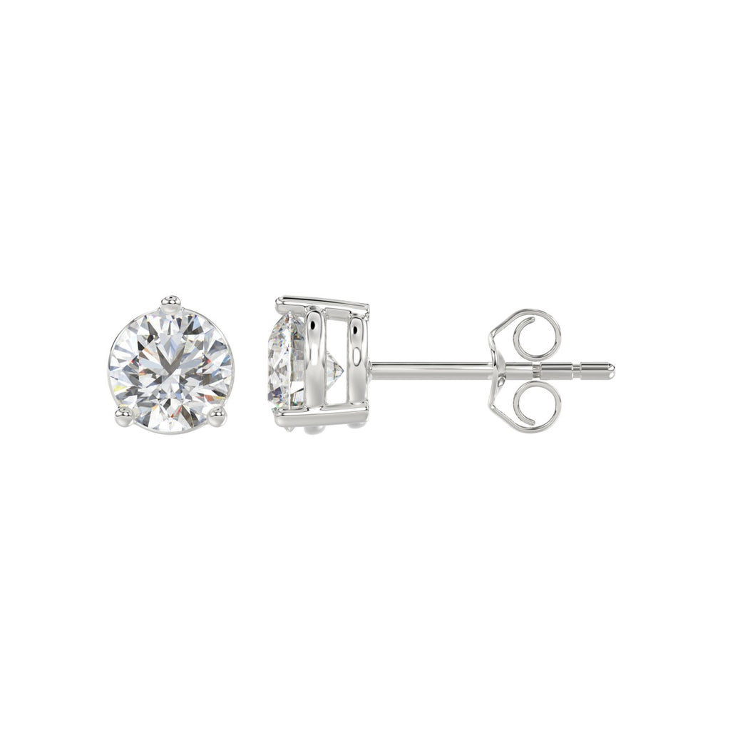 Lab Diamond 3-Prong Round Brilliant Stud Earring 10K White Gold - 10K White Gold - 2ct