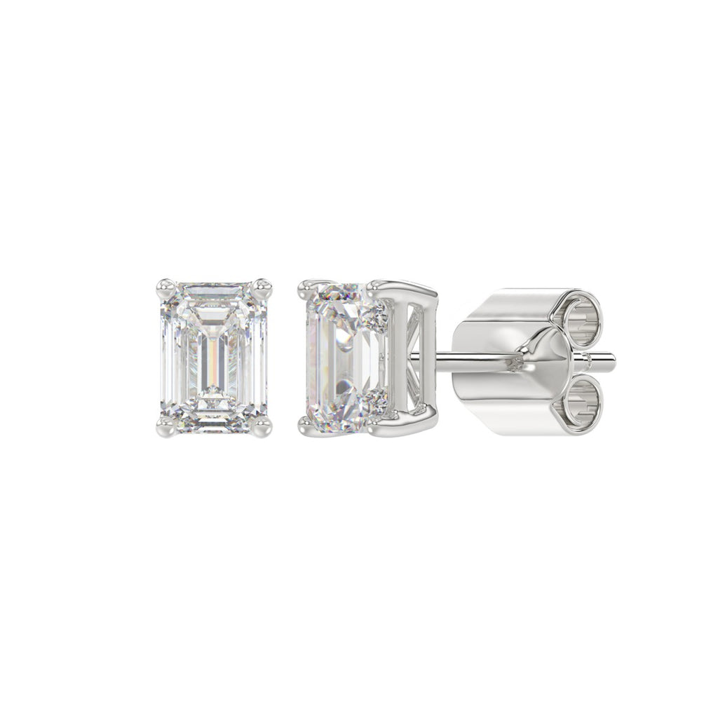 Lab Diamond 4-Prong Emerald Cut Stud Earring 14K White Gold - 14K White Gold - 1.5ct