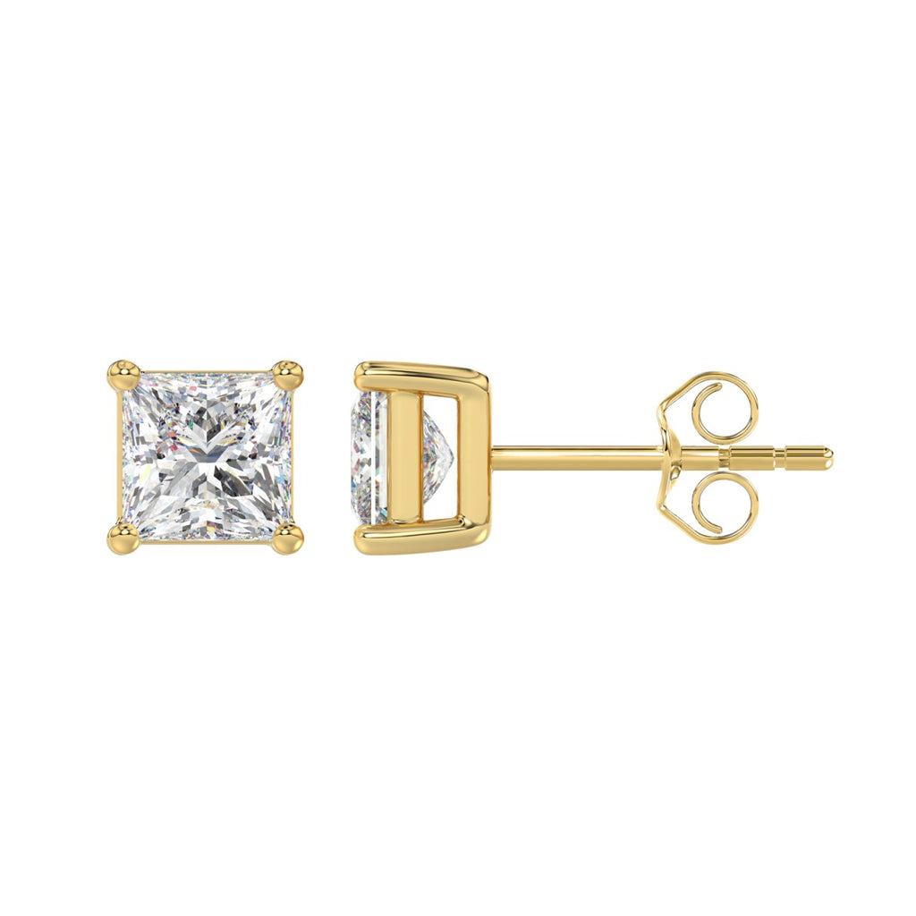 Lab Diamond 4-Prong Princess Stud Earring 10K Yellow Gold - 10K Yellow Gold - 2.5ct