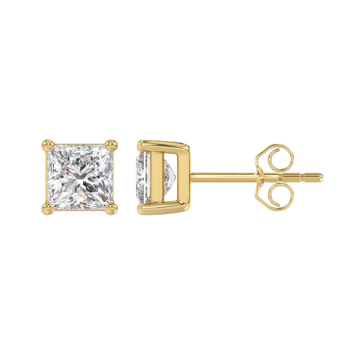 Lab Diamond 4-Prong Princess Stud Earring 10K Yellow Gold - 10K Yellow Gold - 2.5ct