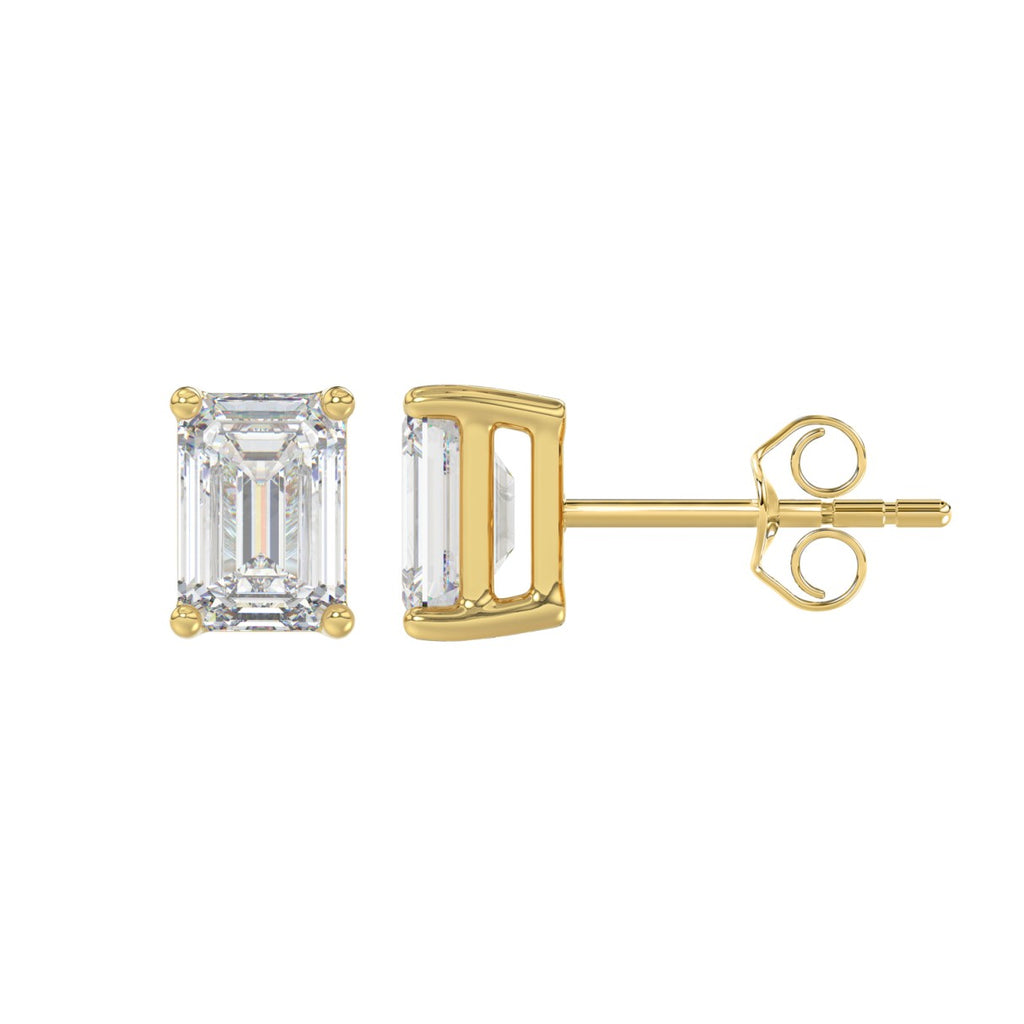 Lab Diamond 4-Prong Emerald Cut Stud Earring 10K Yellow Gold - 10K Yellow Gold - 2ct
