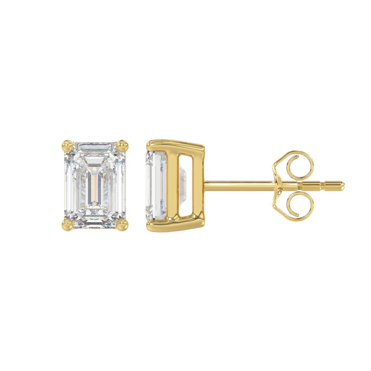 Lab Diamond 4-Prong Emerald Cut Stud Earring 10K Yellow Gold - 10K Yellow Gold - 2ct