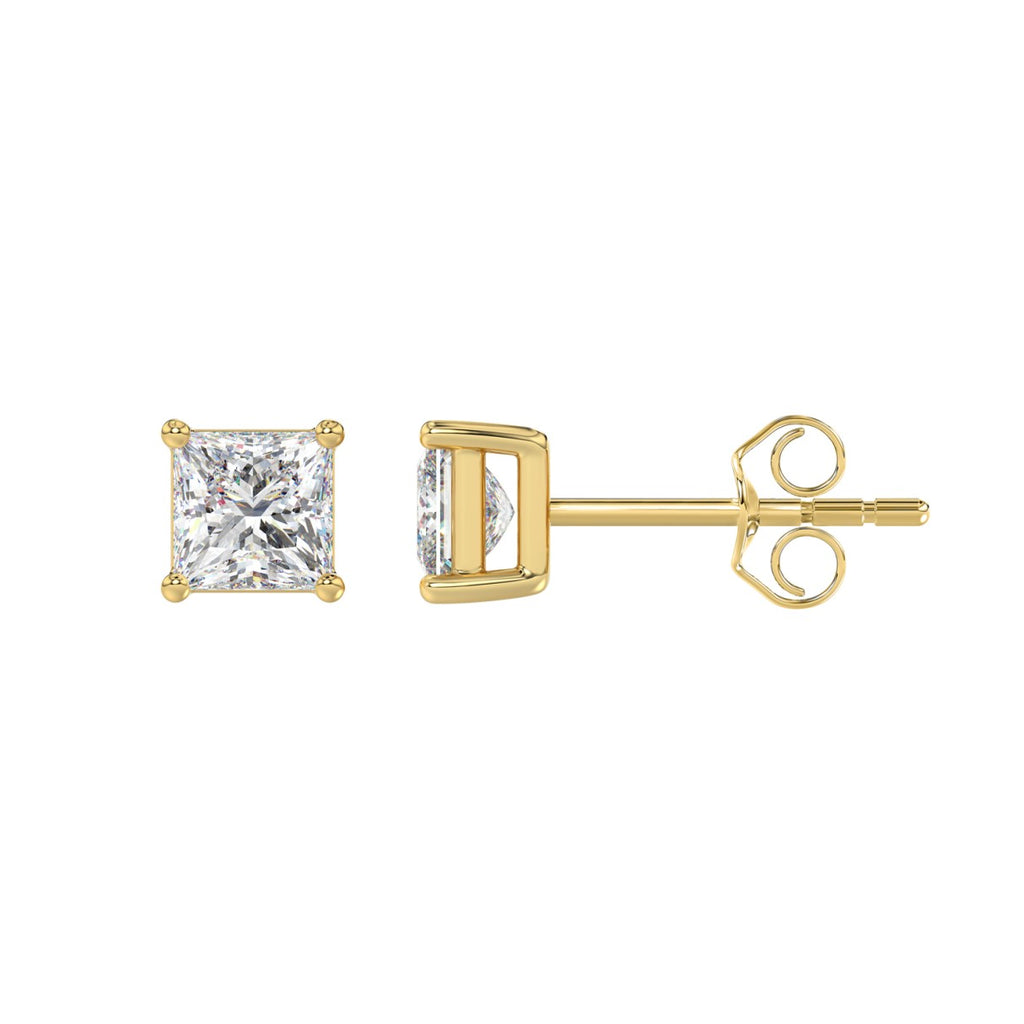 Lab Diamond 4-Prong Princess Stud Earring 10K Yellow Gold - 10K Yellow Gold - 1.5ct