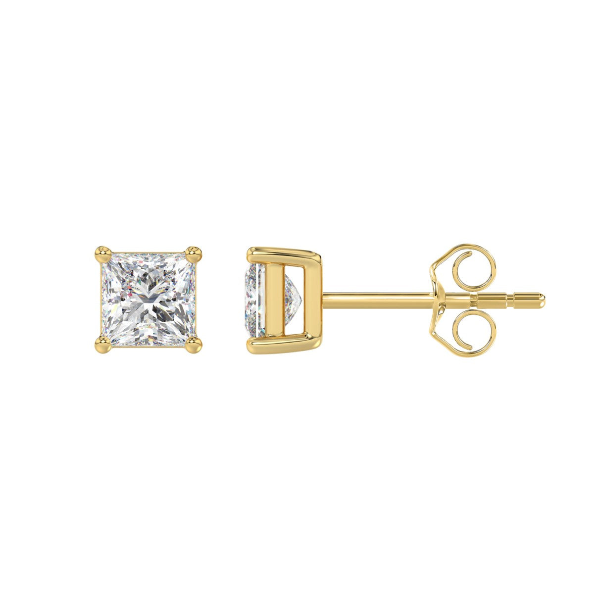 Lab Diamond 4-Prong Princess Stud Earring 10K Yellow Gold - 10K Yellow Gold - 1.5ct