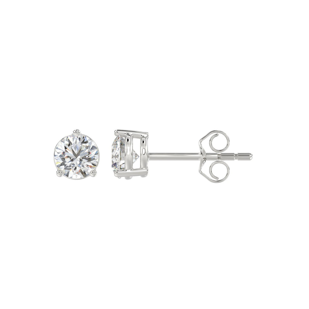 Lab Diamond 3-Prong Round Brilliant Stud Earring 10K White Gold - 10K White Gold - 1ct