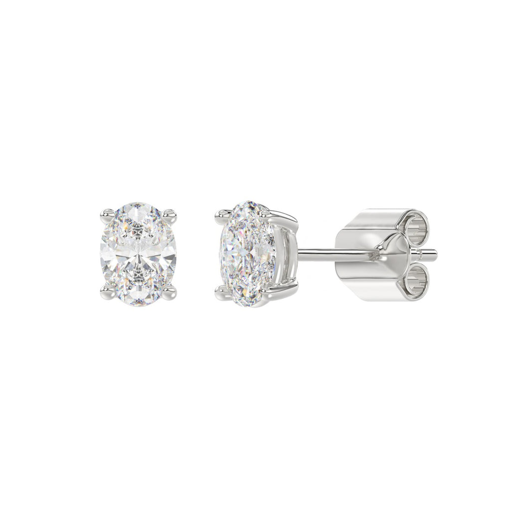 Lab Diamond 4-Prong Oval Stud Earring 14K White Gold - 14K White Gold - 1.5ct