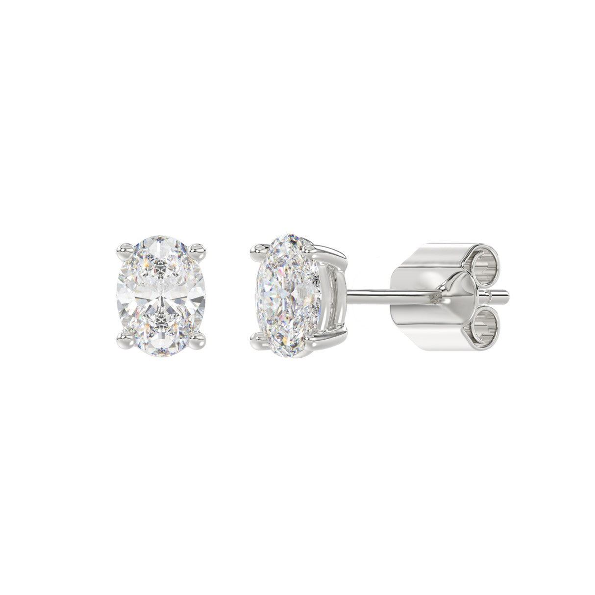 Lab Diamond 4-Prong Oval Stud Earring 14K White Gold - 14K White Gold - 1.5ct