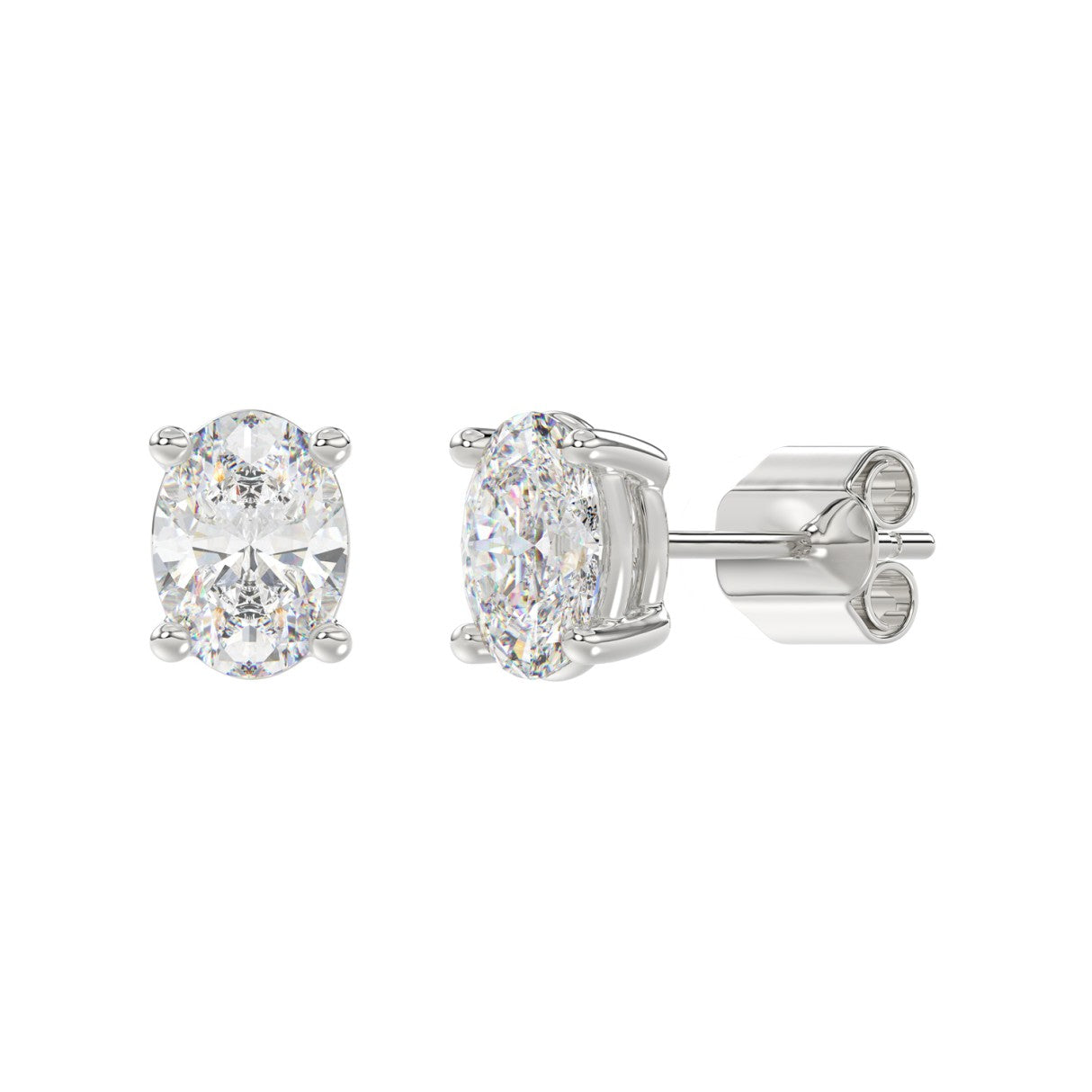 Lab Diamond 4-Prong Oval Stud Earring 14K White Gold - 14K White Gold - 3ct