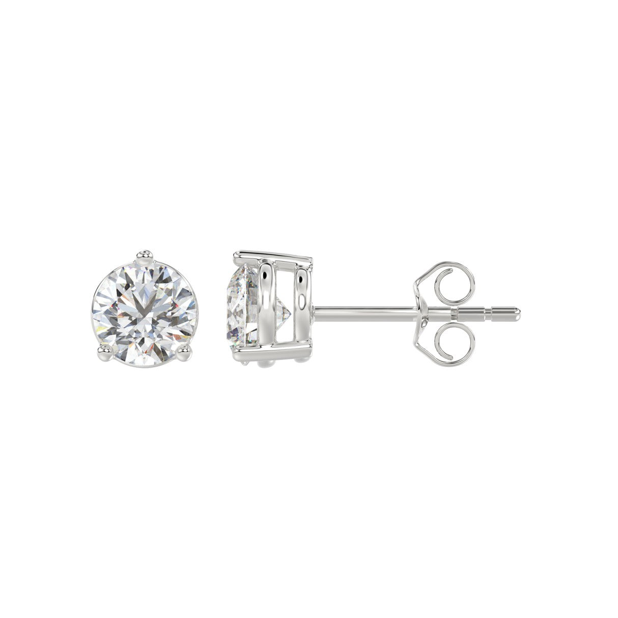 3 Prong Basket Pushback Stud Earrings - 14K White Gold - 2ct