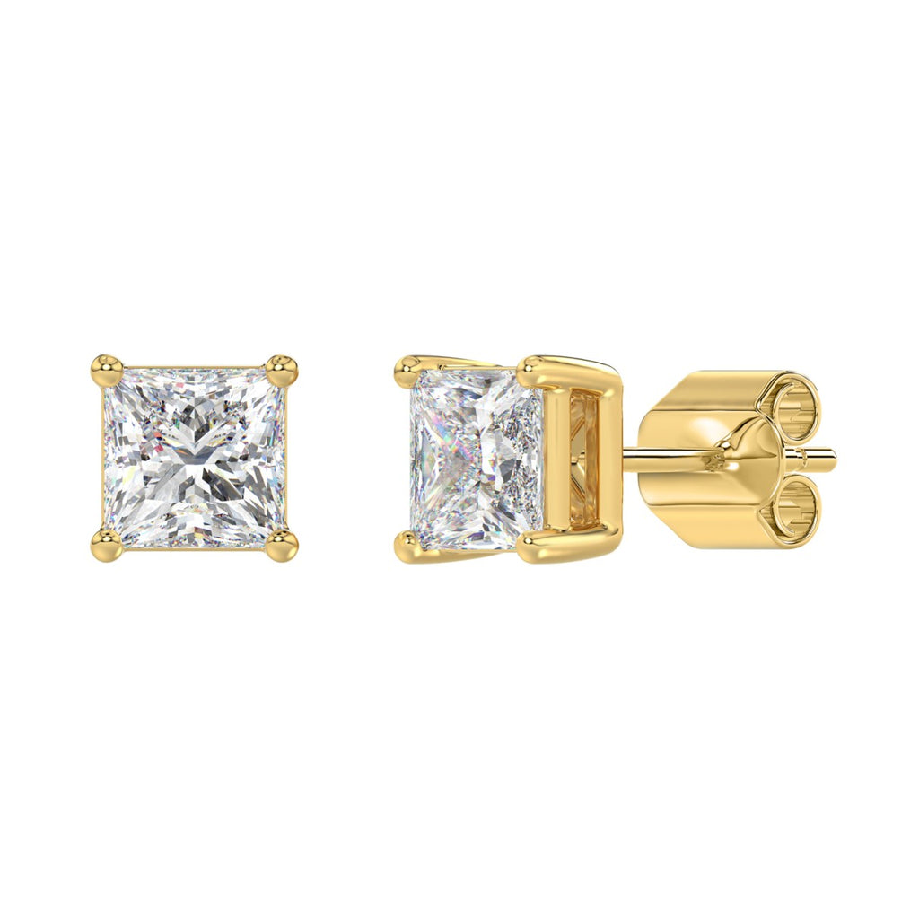 Lab Diamond 4-Prong Princess Stud Earring 10K Yellow Gold - 10K Yellow Gold - 3ct