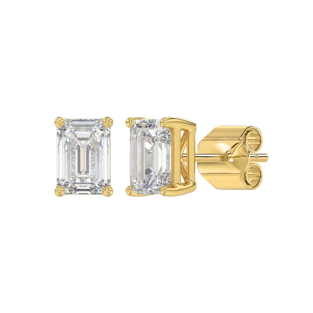 Lab Diamond 4-Prong Emerald Cut Stud Earring 10K Yellow Gold - 10K Yellow Gold - 2.5ct
