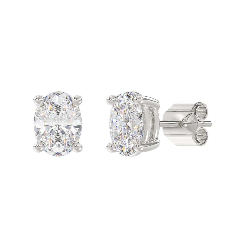 Lab Diamond 4-Prong Oval Stud Earring 10K White Gold - 10K White Gold - 4ct