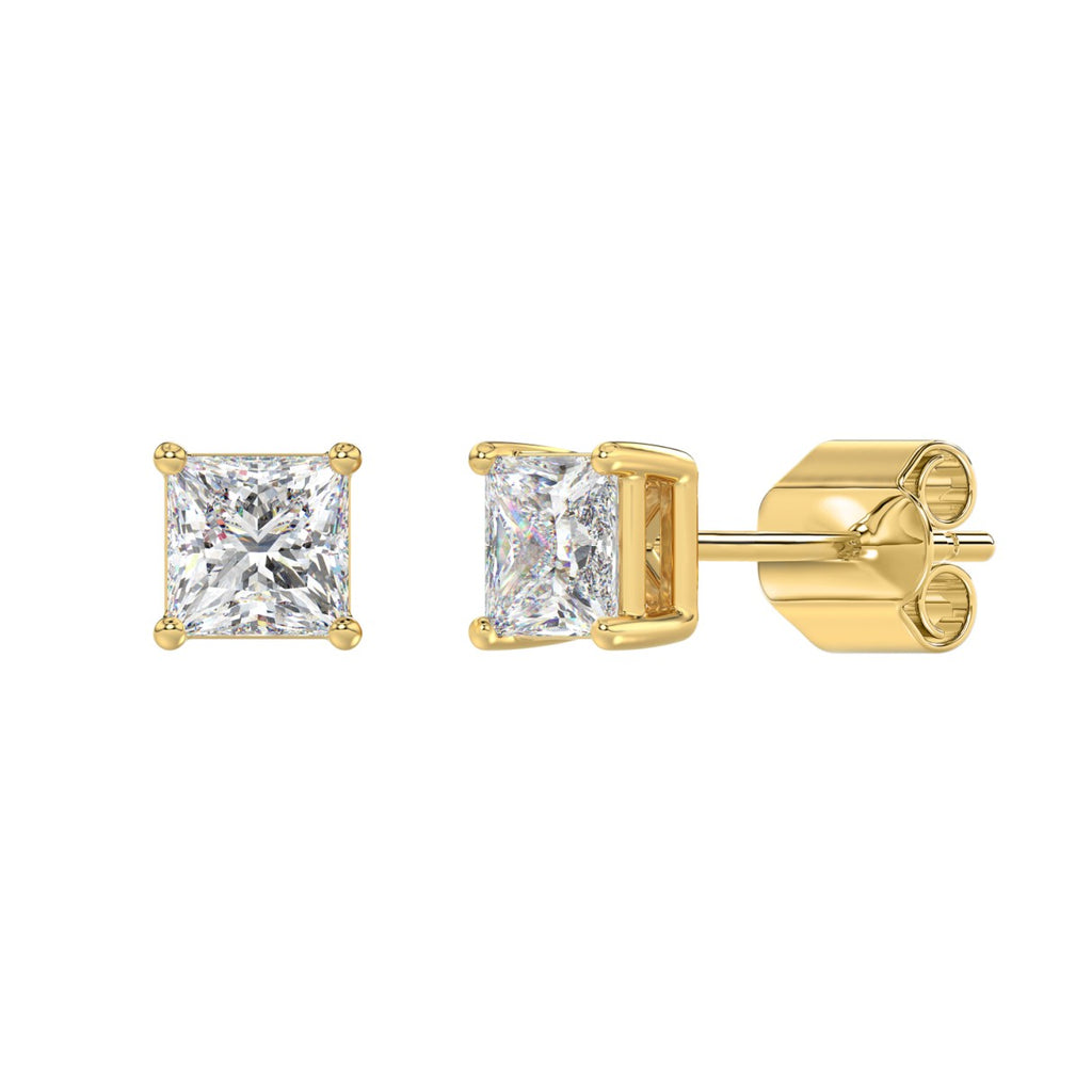 Lab Diamond 4-Prong Princess Stud Earring 14K Yellow Gold - 14K Yellow Gold - 2ct