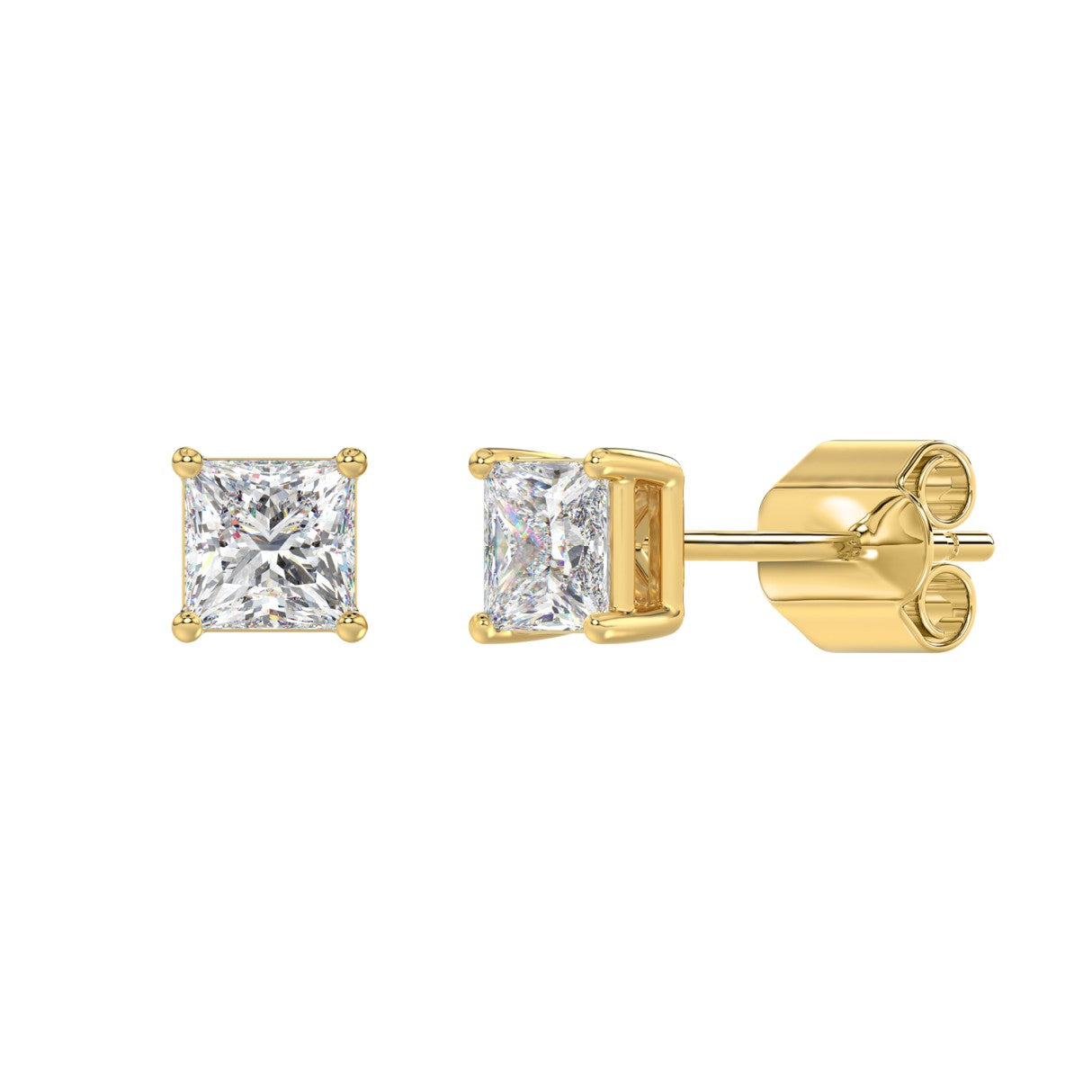 Lab Diamond 4-Prong Princess Stud Earring 10K Yellow Gold - 10K Yellow Gold - 1.5ct