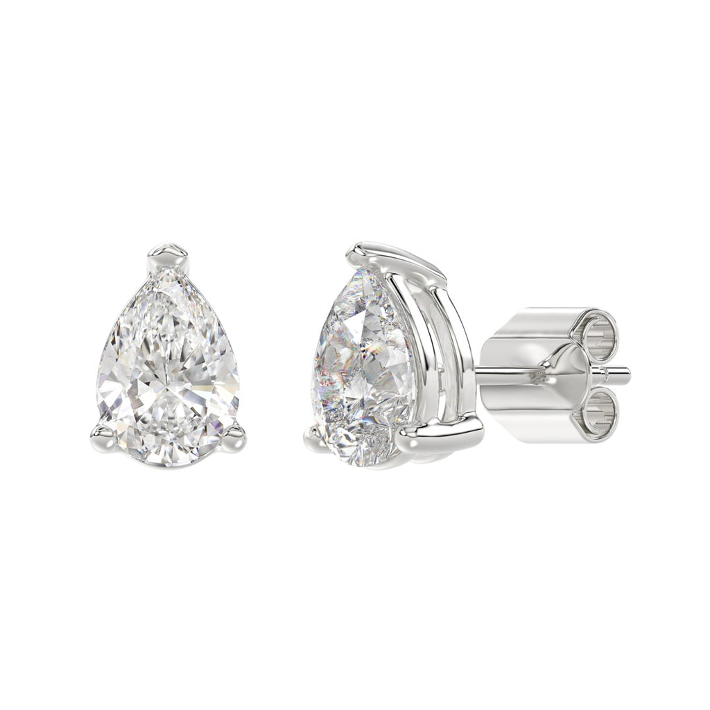 Lab Diamond 3-Prong Pear Stud Earring 10K White Gold - 10K White Gold - 4ct