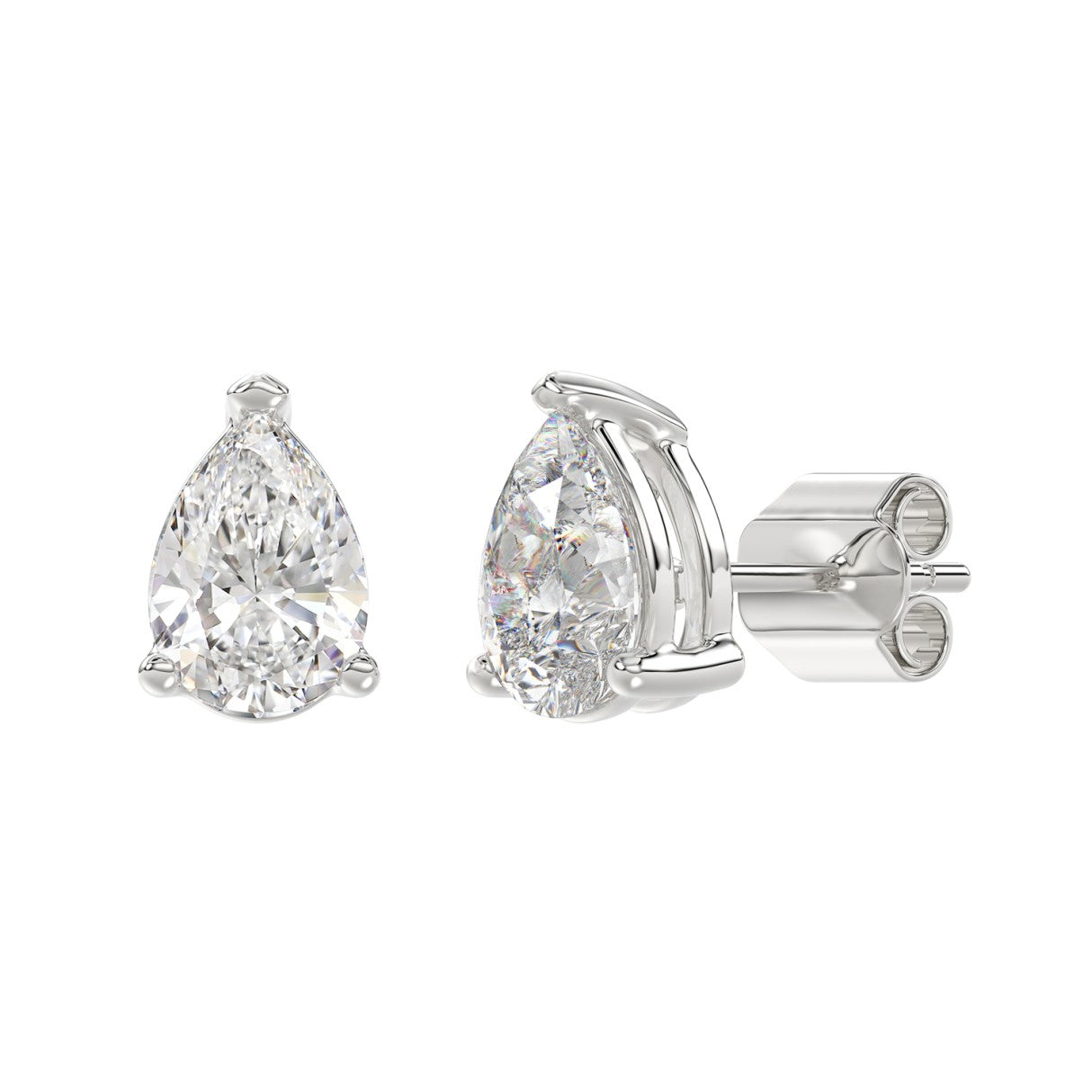 Lab Diamond 3-Prong Pear Stud Earring 10K White Gold - 10K White Gold - 4ct
