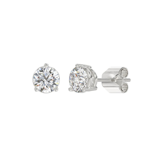 3 Prong Basket Pushback Stud Earrings - 14K White Gold - 2ct