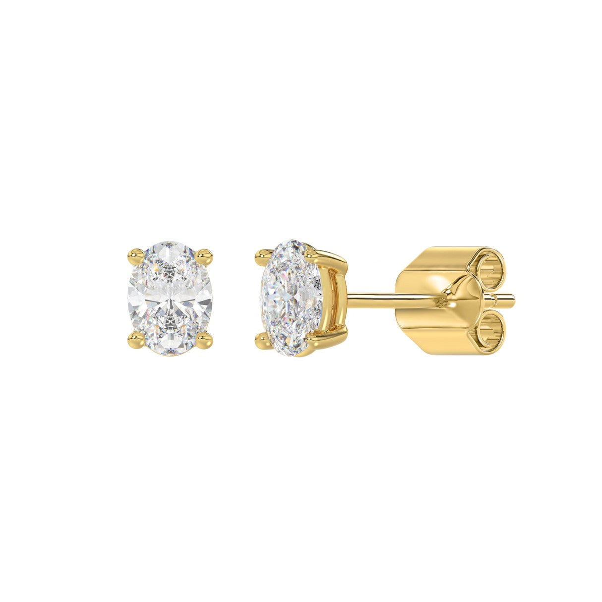 Lab Diamond 4-Prong Oval Stud Earring 14K Yellow Gold - 14K Yellow Gold - 1ct