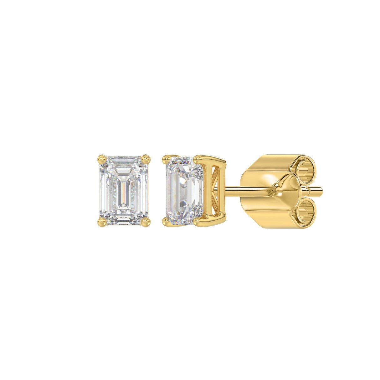 Lab Diamond 4-Prong Emerald Cut Stud Earring 10K Yellow Gold - 10K Yellow Gold - 1ct