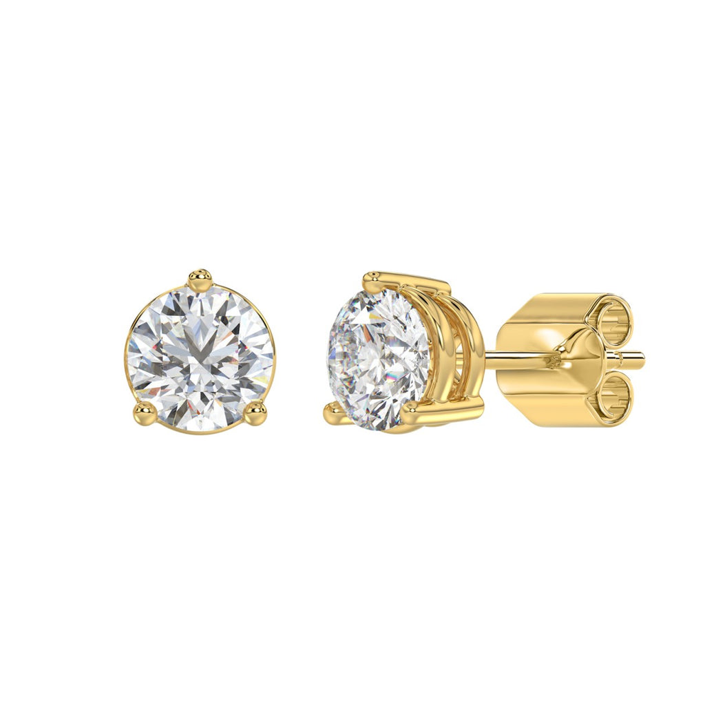 Lab Diamond 3-Prong Basket Pushback Stud Earring 10K Yellow Gold - 10K Yellow Gold - 4ct