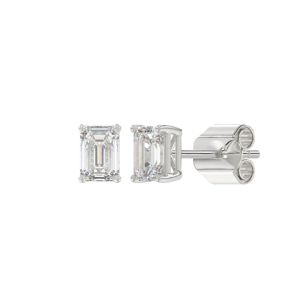 Lab Diamond 4-Prong Emerald Cut Stud Earring 10K White Gold - 10K White Gold - 1ct