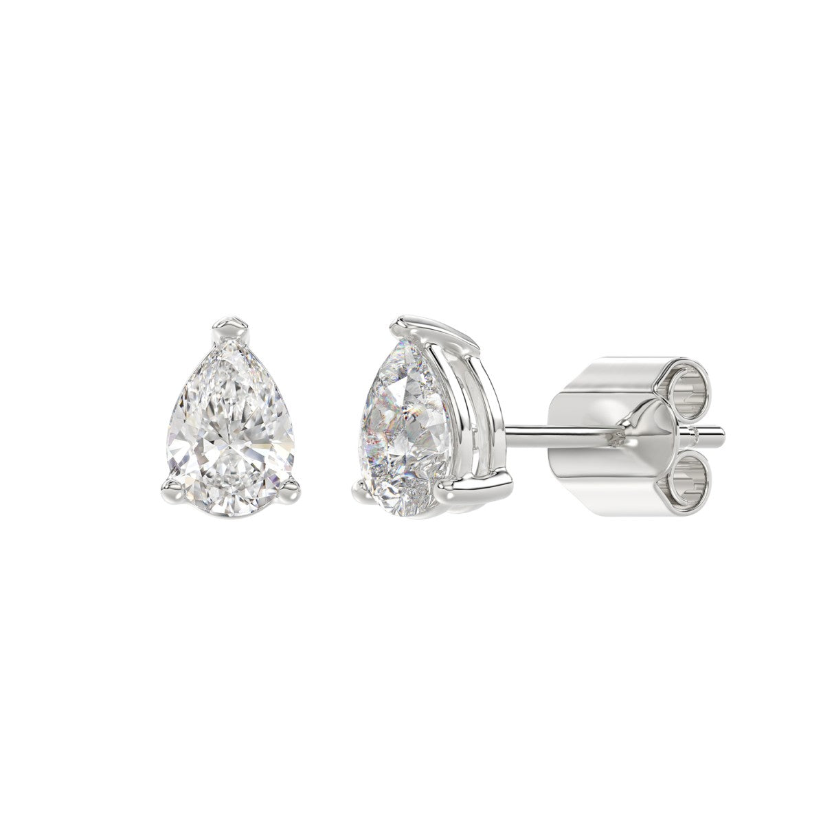 Lab Diamond 3-Prong Pear Stud Earring 14K White Gold - 14K White Gold - 1.5ct