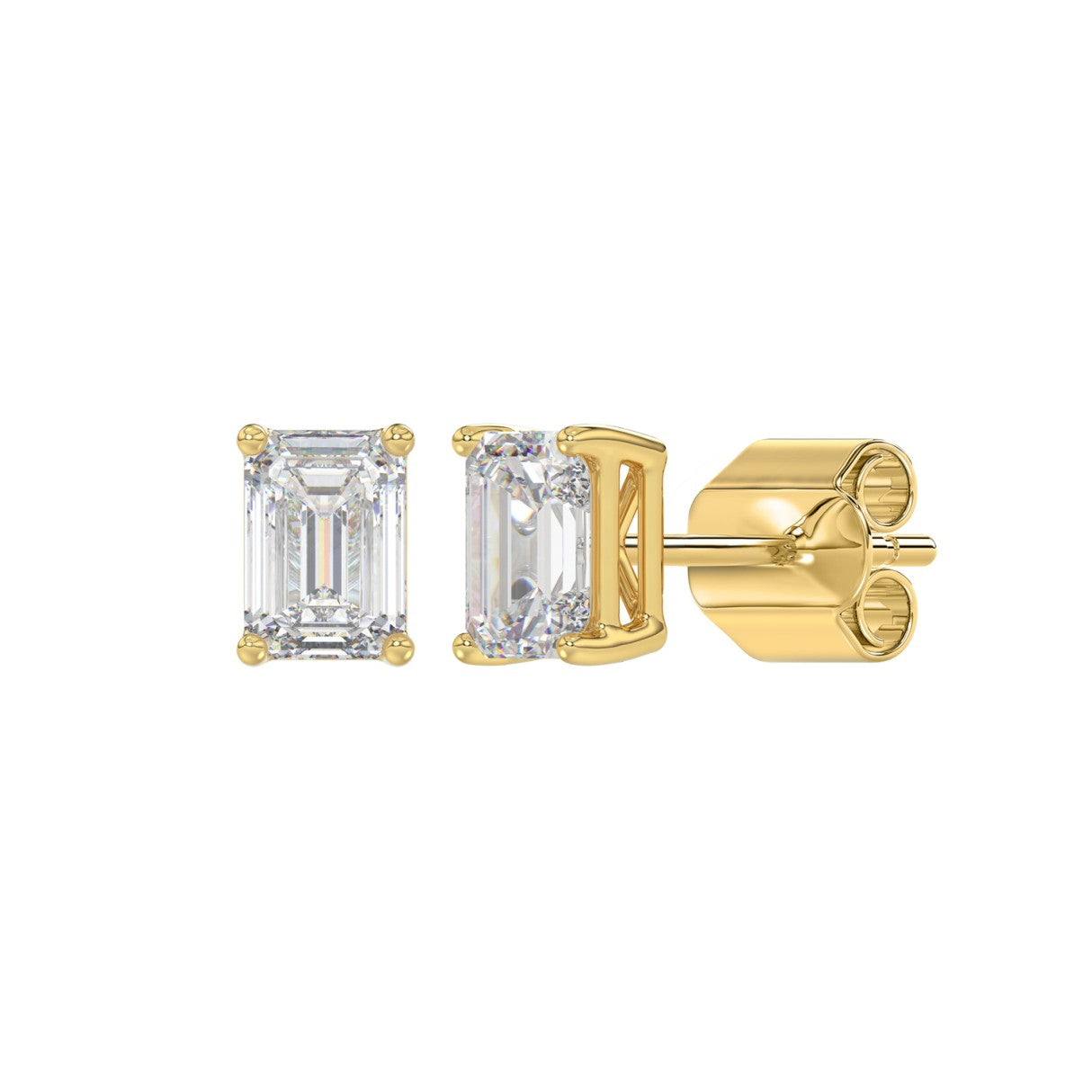 Lab Diamond 4-Prong Emerald Cut Stud Earring 10K Yellow Gold - 10K Yellow Gold - 1.5ct