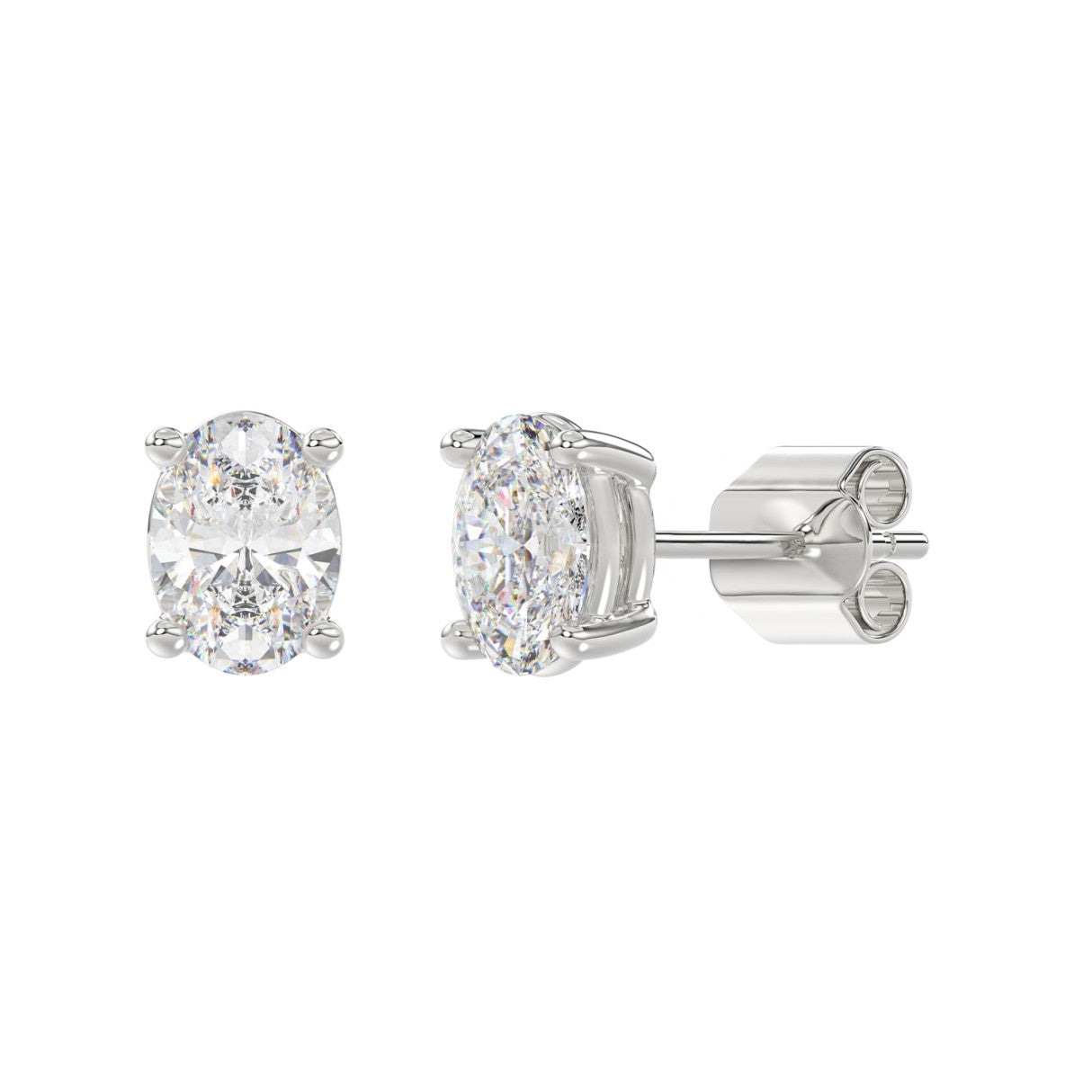 Lab Diamond 4-Prong Oval Stud Earring 10K White Gold - 10K White Gold - 2.5ct