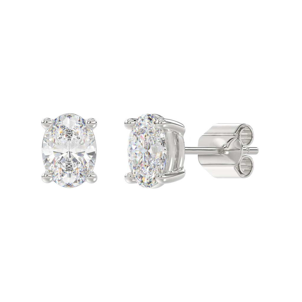 Lab Diamond 4-Prong Oval Stud Earring 10K White Gold - 10K White Gold - 3ct