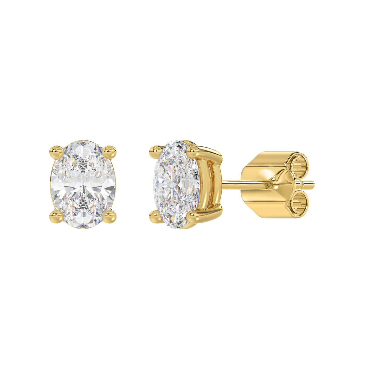 Lab Diamond 4-Prong Oval Stud Earring 14K Yellow Gold - 14K Yellow Gold - 2.5ct