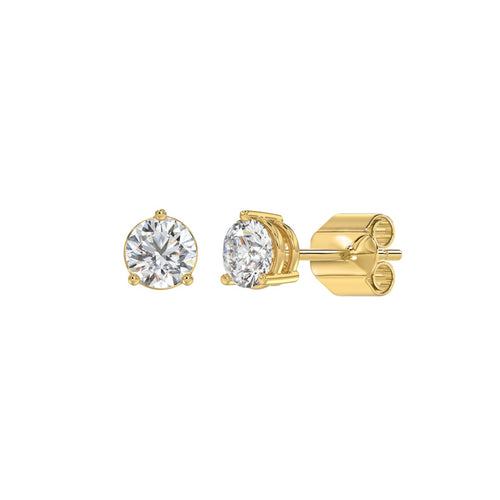 3 Prong Basket Pushback Stud Earrings - 14K Yellow Gold - 1ct