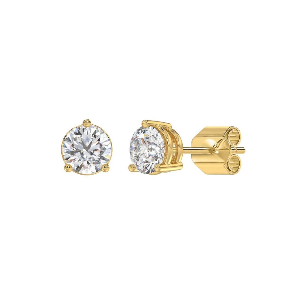 3 Prong Basket Pushback Stud Earrings - 14K Yellow Gold - 2ct