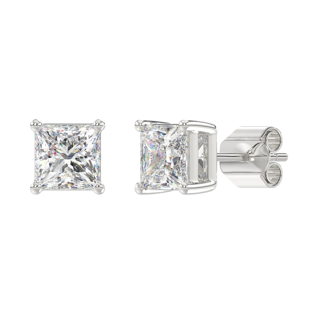 Lab Diamond 4-Prong Princess Stud Earring 14K White Gold - 14K White Gold - 4ct