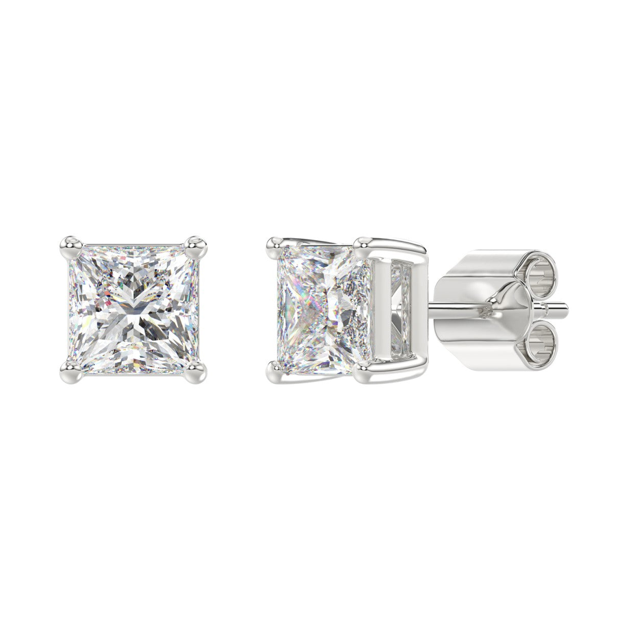 Lab Diamond 4-Prong Princess Stud Earring 14K White Gold - 14K White Gold - 4ct