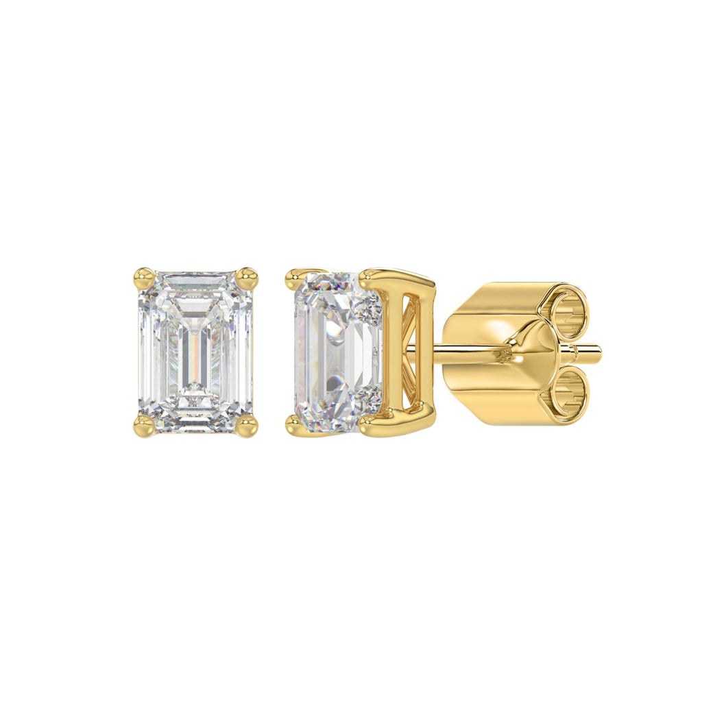 Lab Diamond 4-Prong Emerald Cut Stud Earring 14K Yellow Gold - 14K Yellow Gold - 2ct