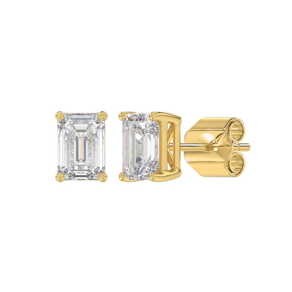 Lab Diamond 4-Prong Emerald Cut Stud Earring 14K Yellow Gold - 14K Yellow Gold - 2ct