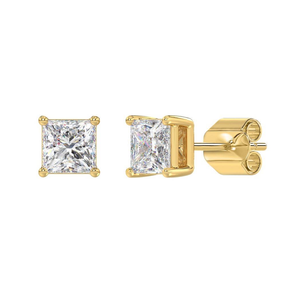 Lab Diamond 4-Prong Princess Stud Earring 10K Yellow Gold - 10K Yellow Gold - 2.5ct