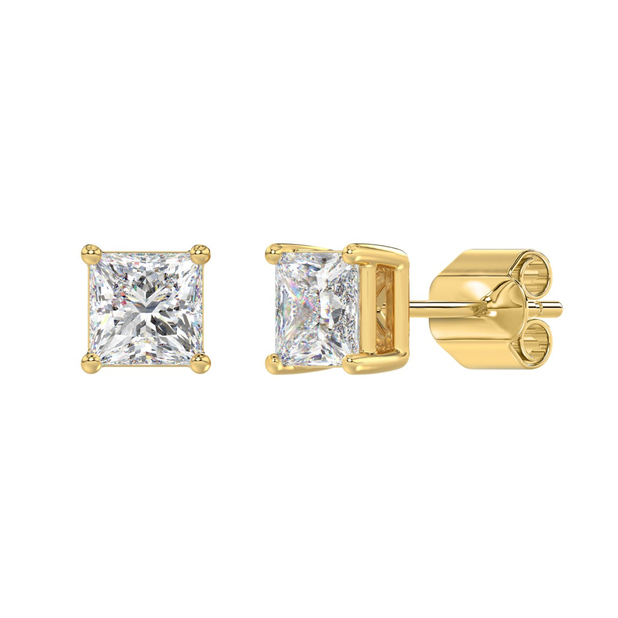 Lab Diamond 4-Prong Princess Stud Earring 10K Yellow Gold - 10K Yellow Gold - 2.5ct