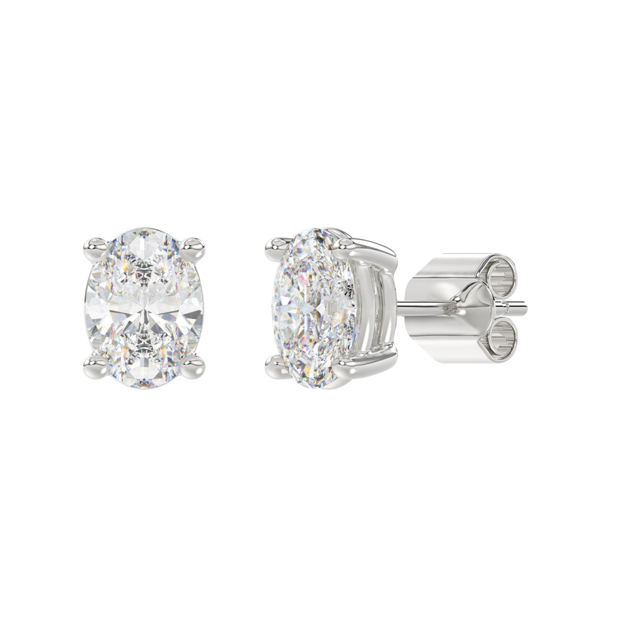 Lab Diamond 4-Prong Oval Stud Earring 14K White Gold - 14K White Gold - 4ct