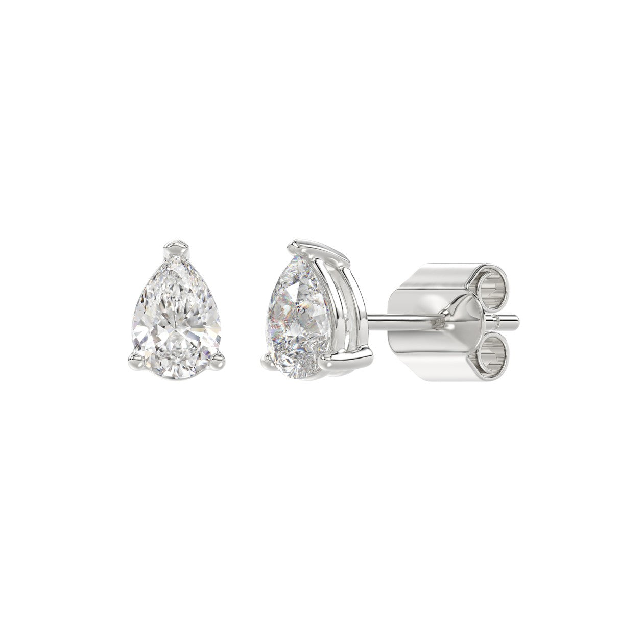 Lab Diamond 3-Prong Pear Stud Earring 14K White Gold - 14K White Gold - 1ct
