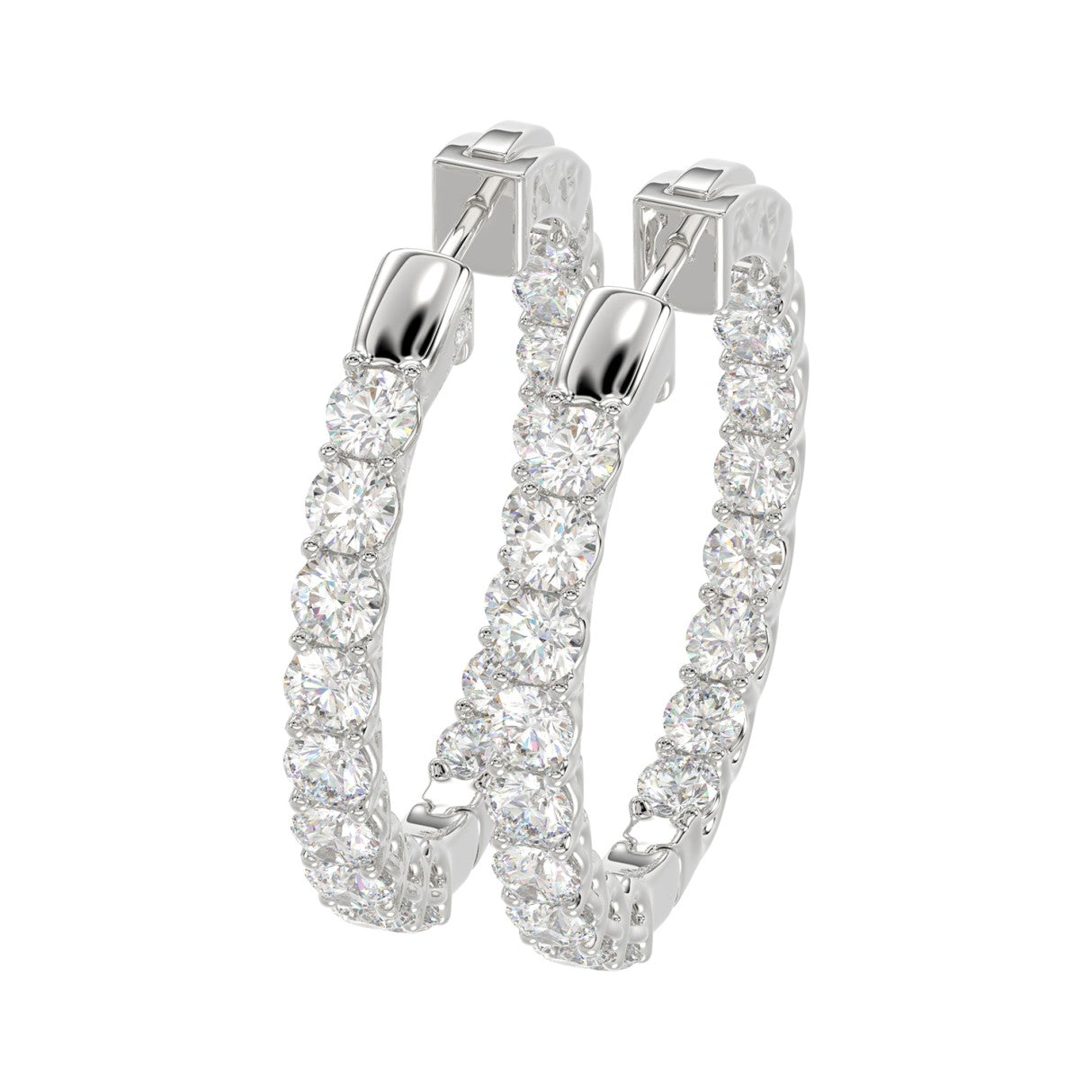 Lab Diamond Inside-Out Round Hoop Earring 14K White Gold - 14K White Gold - 3ct