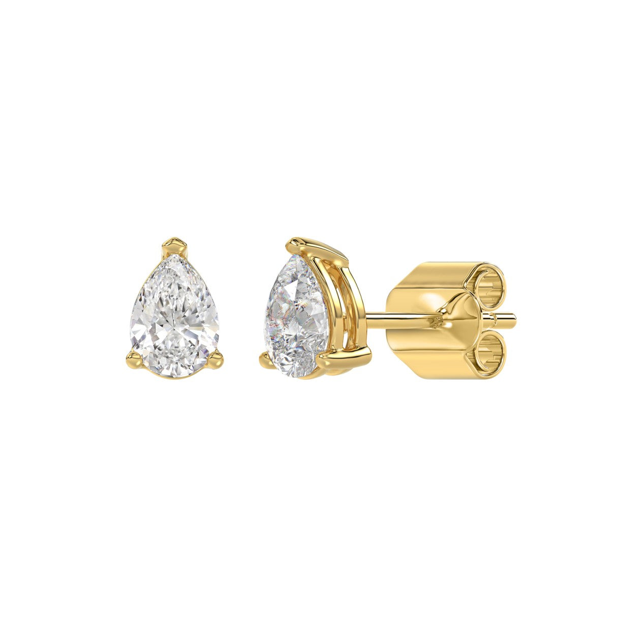 Lab Diamond 3-Prong Pear Stud Earring 14K Yellow Gold - 14K Yellow Gold - 1ct