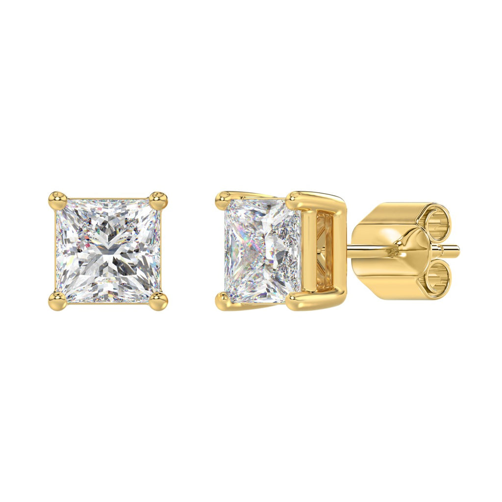 Lab Diamond 4-Prong Princess Stud Earring 14K Yellow Gold - 14K Yellow Gold - 4ct