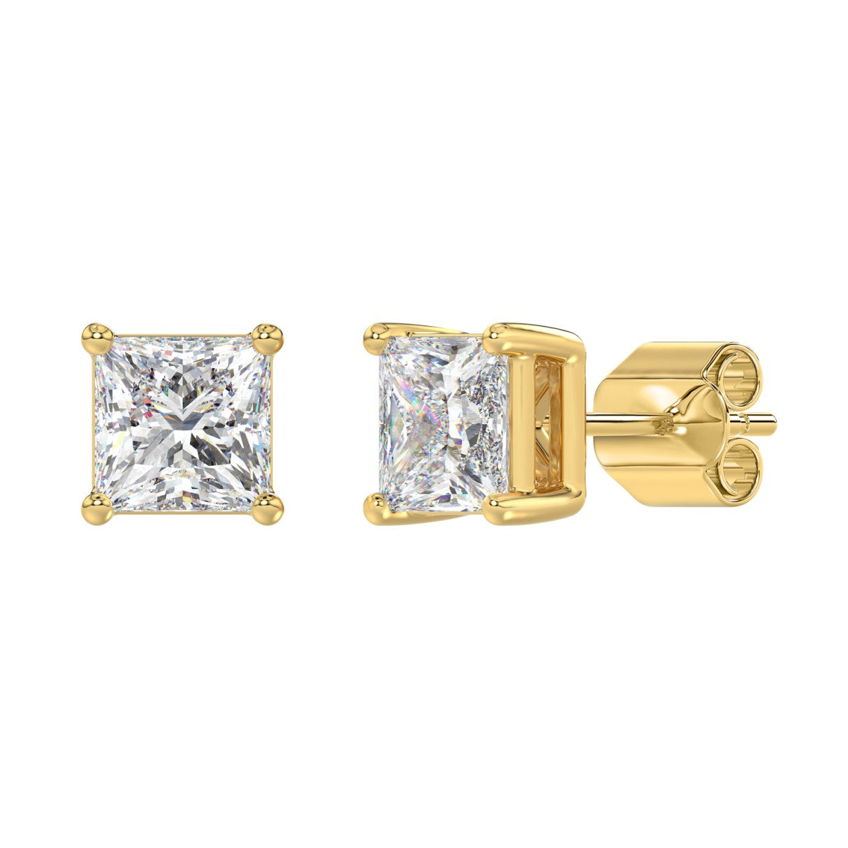 Lab Diamond 4-Prong Princess Stud Earring 14K Yellow Gold - 14K Yellow Gold - 4ct