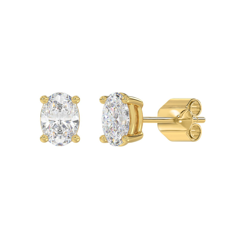 Lab Diamond 4-Prong Oval Stud Earring 10K Yellow Gold - 10K Yellow Gold - 2ct