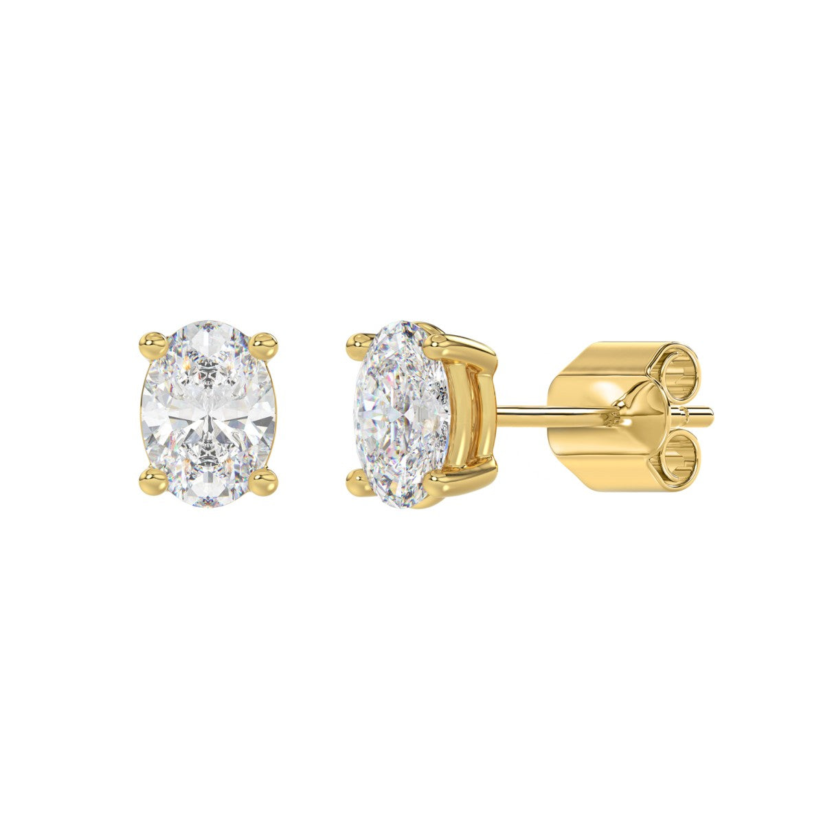 Lab Diamond 4-Prong Oval Stud Earring 10K Yellow Gold - 10K Yellow Gold - 2ct