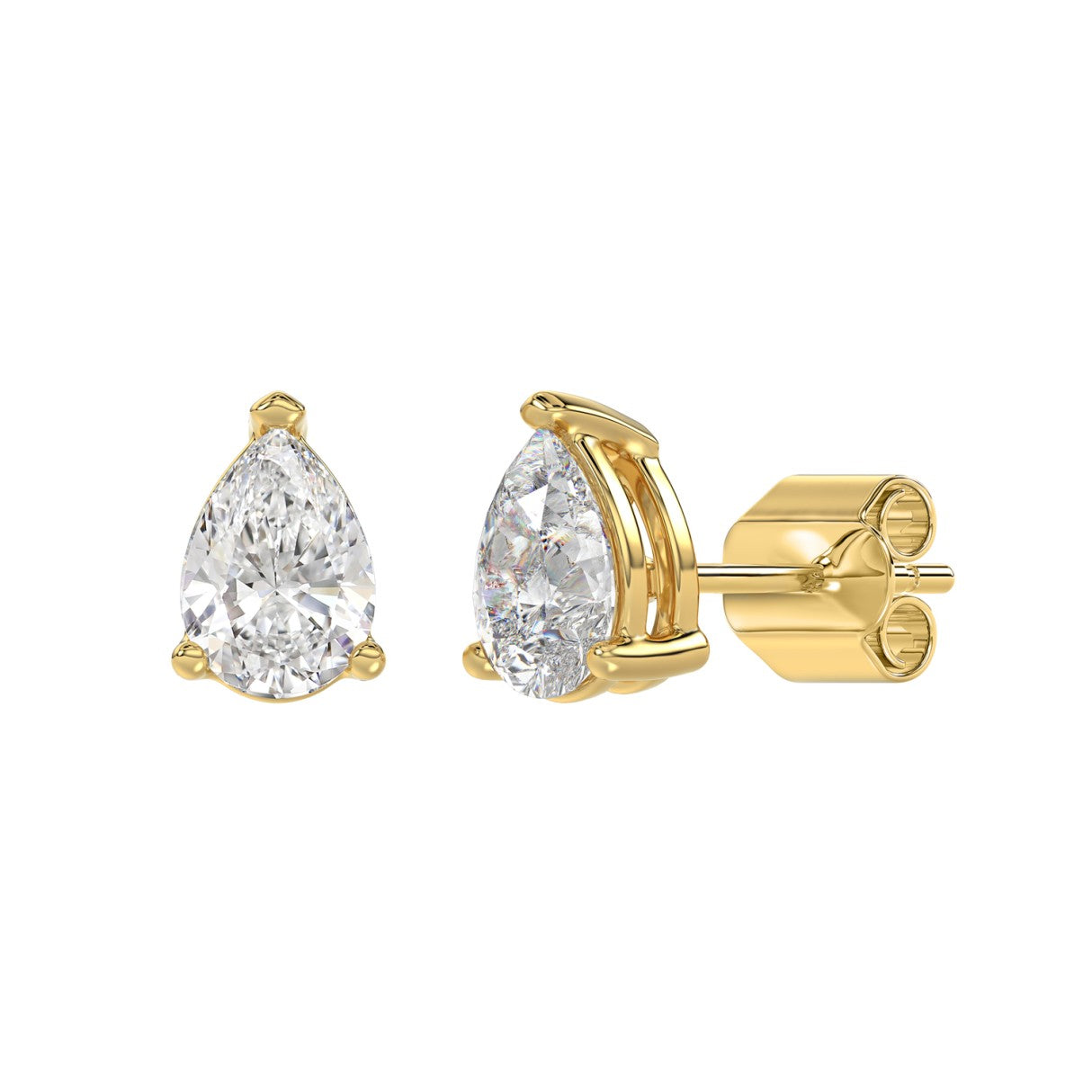 Lab Diamond 3-Prong Pear Stud Earring 10K Yellow Gold - 10K Yellow Gold - 2.5ct