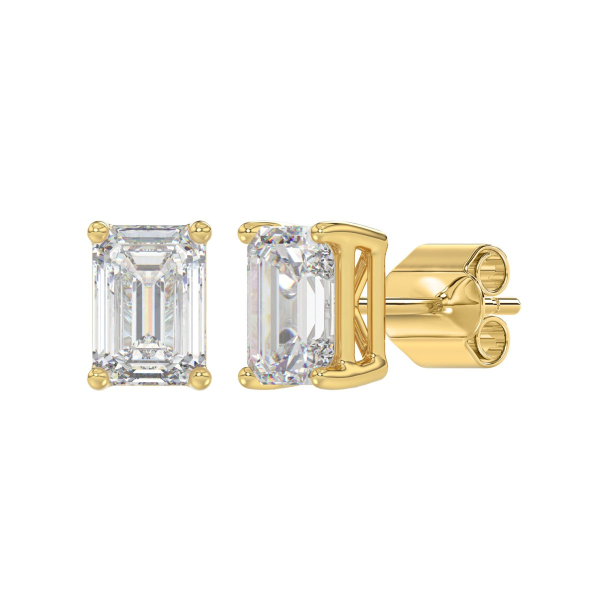 Lab Diamond 4-Prong Emerald Cut Stud Earring 14K Yellow Gold - 14K Yellow Gold - 4ct