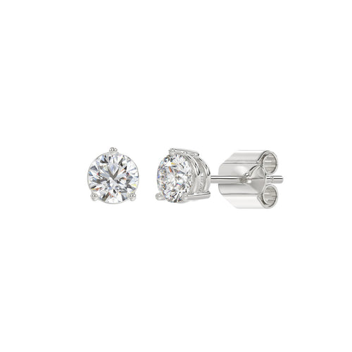 3 Prong Basket Pushback Stud Earrings - 14K White Gold - 1ct