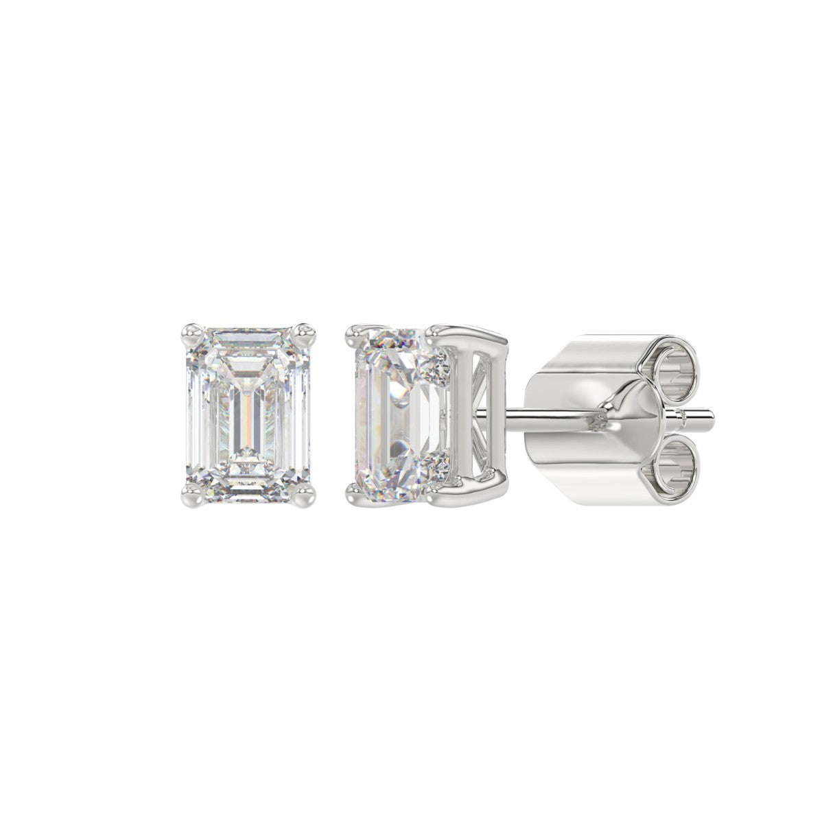 Lab Diamond 4-Prong Emerald Cut Stud Earring 14K White Gold - 14K White Gold - 1.5ct